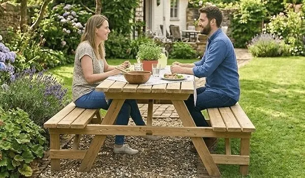 A wooden outdoor table and bench project