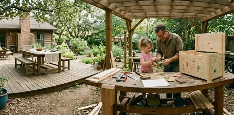 A collage of beginner woodworking projects
