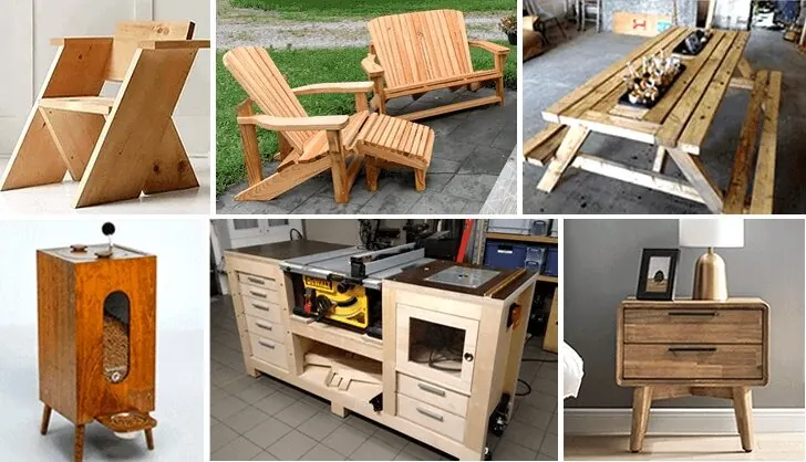 A range of finished woodworking projects