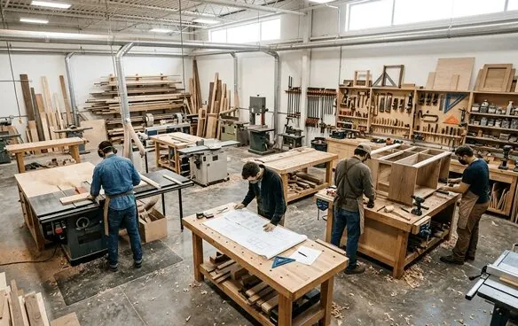 Finishing wood in a workshop